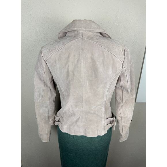BCBG Leather motto jacket blush pink beige women’s size medium - Picture 2 of 8